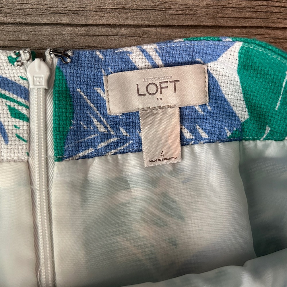 Ann Taylor LOFT Tropical Palm Leaf Print Beach Preppy Mini Skirt Green Blue Sz 4 - Picture 4 of 5